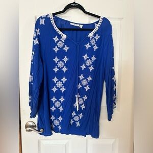 John Paul Richard Blue Embroidered Tunic Top Large